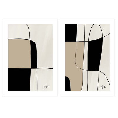 abstract, wall art, print, black, beige