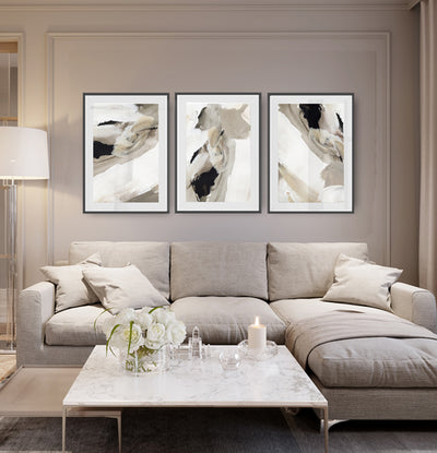 Beige abstract framed gallery wall design 